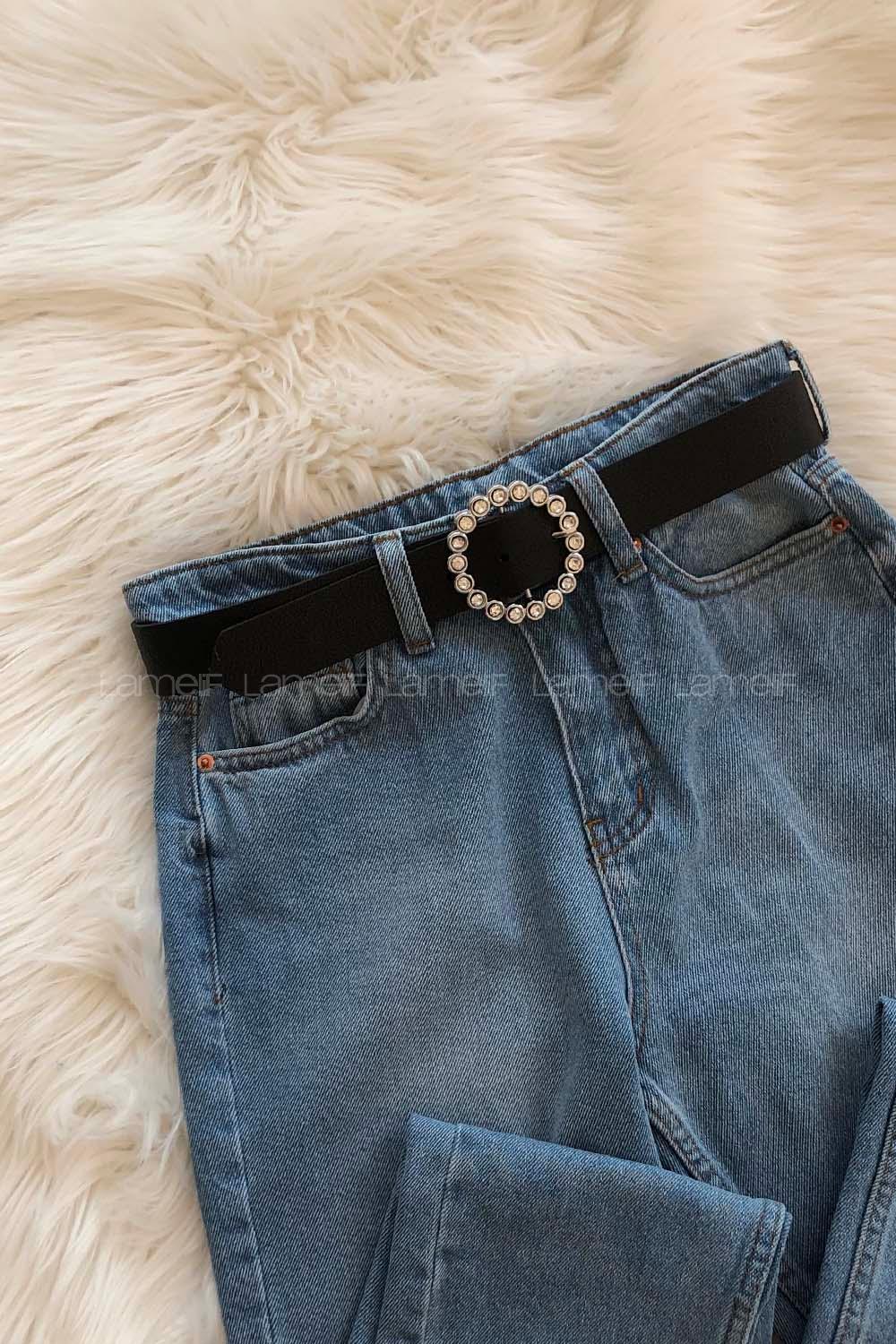 Modalamelif Yuvarlak Tokalı Taşlı Kemer Gümüş