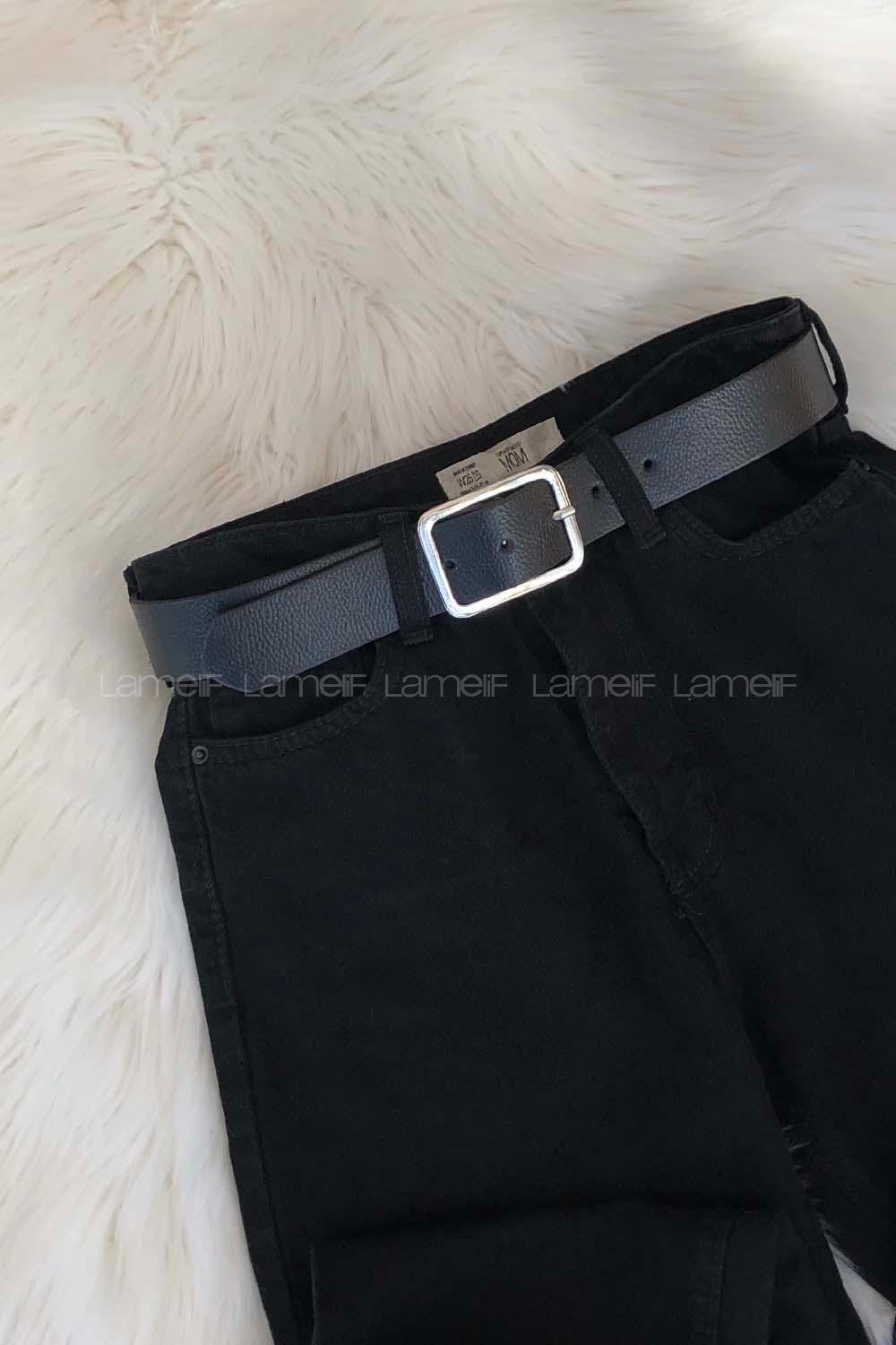 Modalamelif Geniş Dikdörtgen Tokalı Kemer Siyah