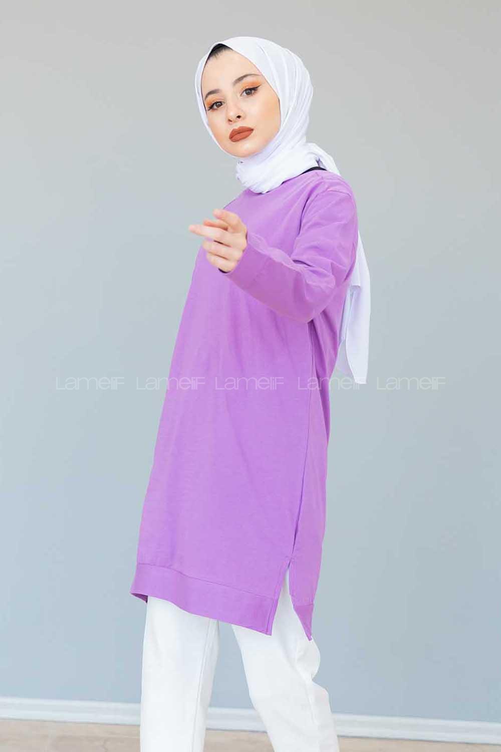 Modalamelif A Better Baskılı Yırtmaçlı Sweatshirt Lila