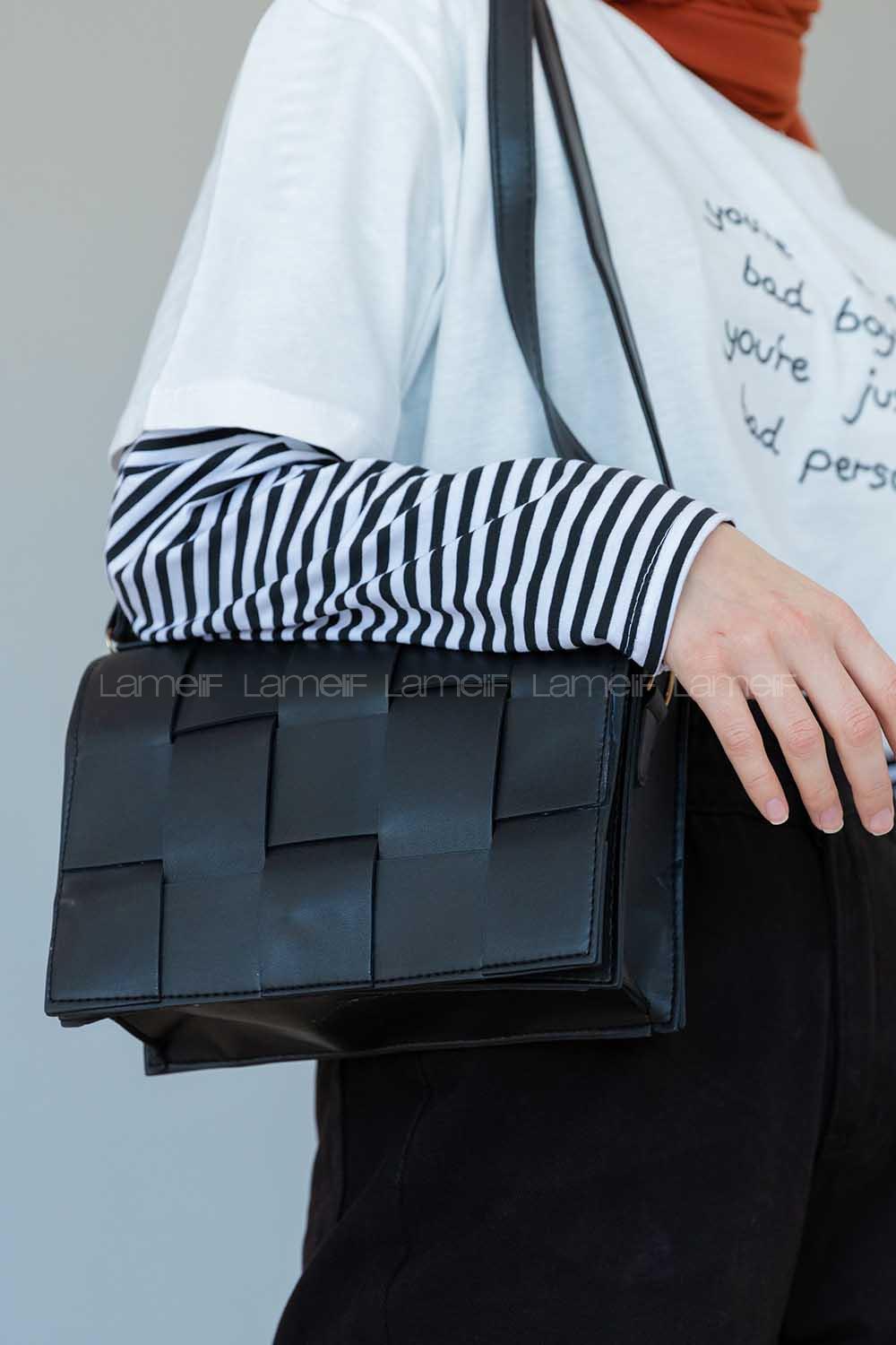 Modalamelif Hobo Örgü Desen Çanta Siyah