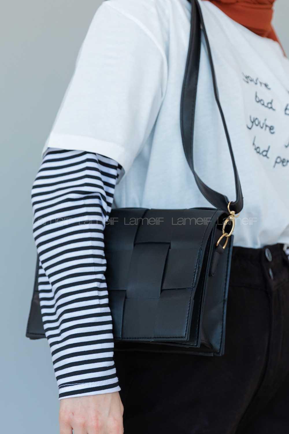 Modalamelif Hobo Örgü Desen Çanta Siyah