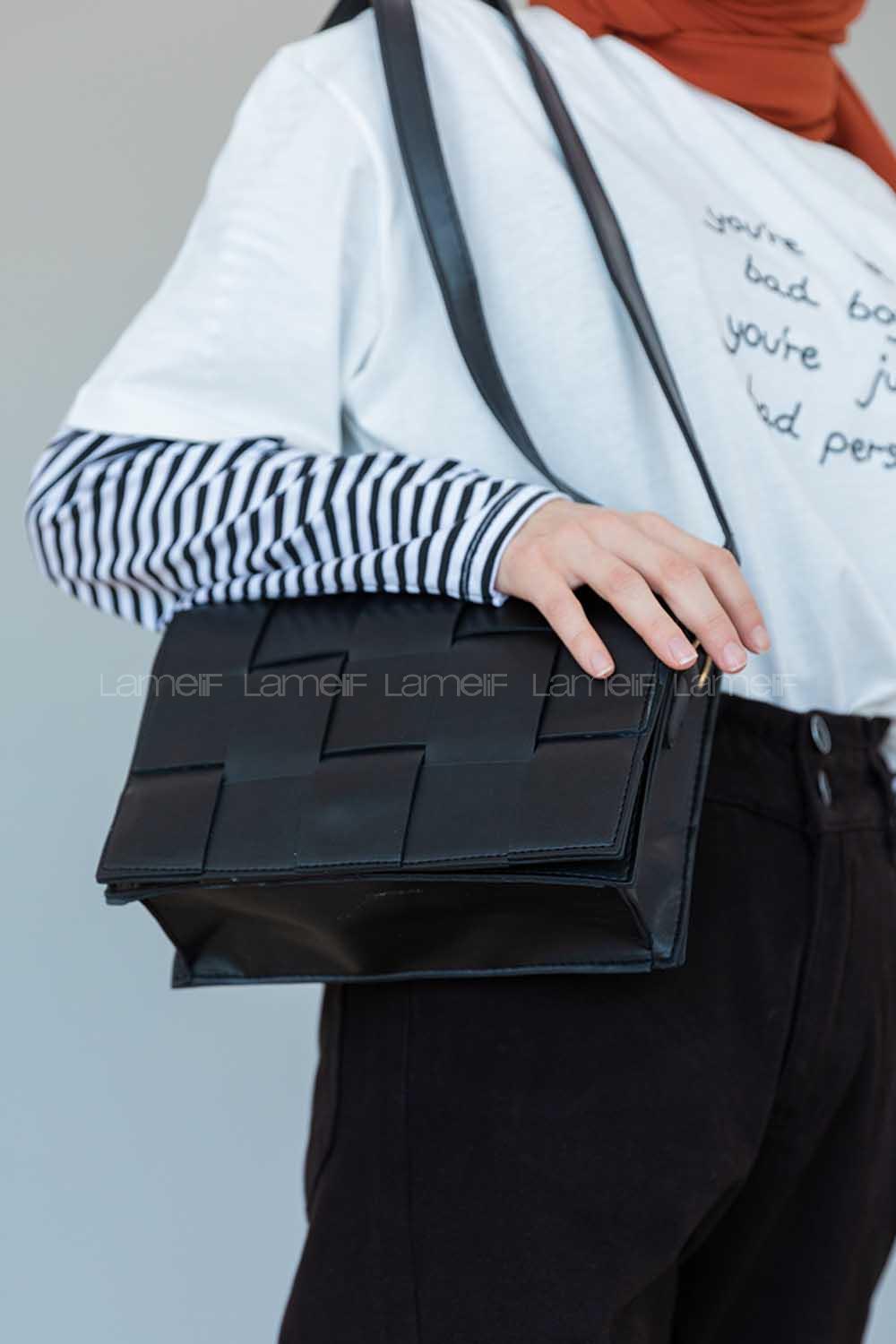 Modalamelif Hobo Örgü Desen Çanta Siyah