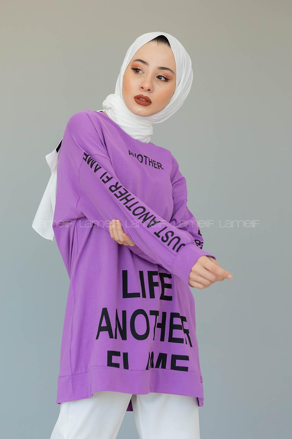 Modalamelif Another Yazı Baskılı Sweatshirt Lila