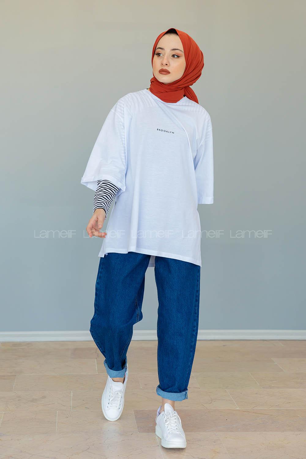 Modalamelif Brooklyn Baskılı T-Shirt  Beyaz