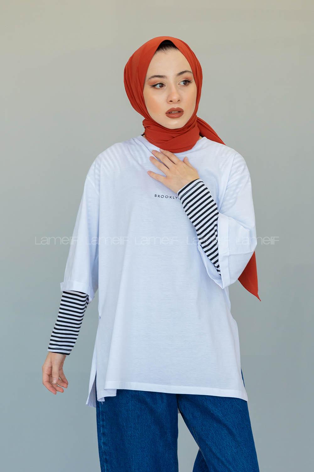 Modalamelif Brooklyn Baskılı T-Shirt  Beyaz