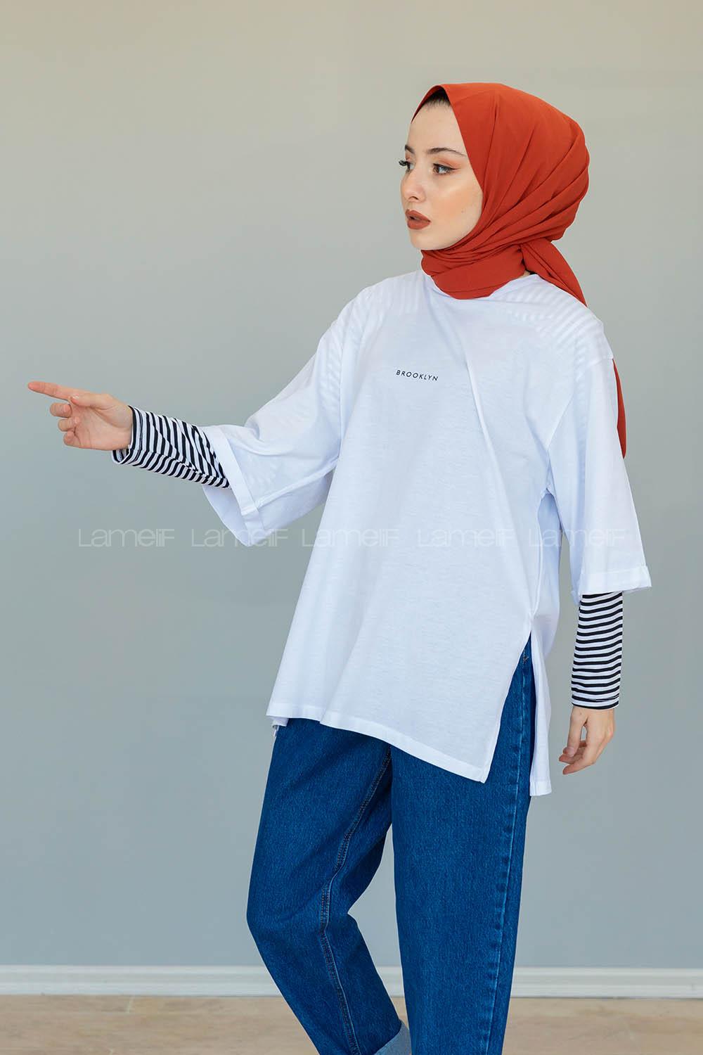 Modalamelif Brooklyn Baskılı T-Shirt  Beyaz