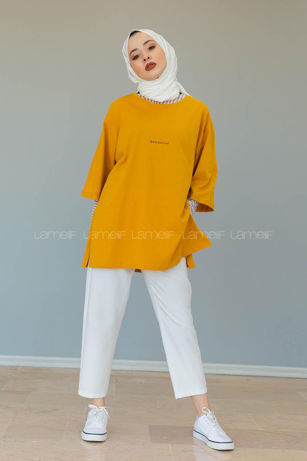 Modalamelif Brooklyn Baskılı T-Shirt  Hardal Sarısı