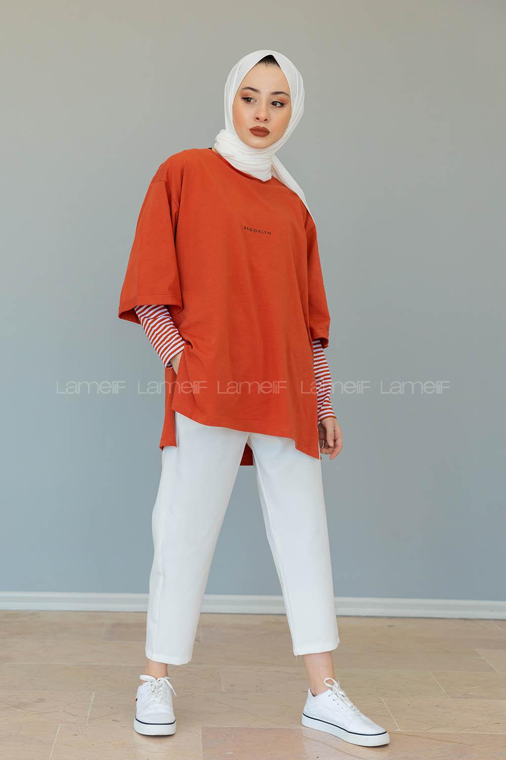 Modalamelif Brooklyn Baskılı T-Shirt  Kiremit