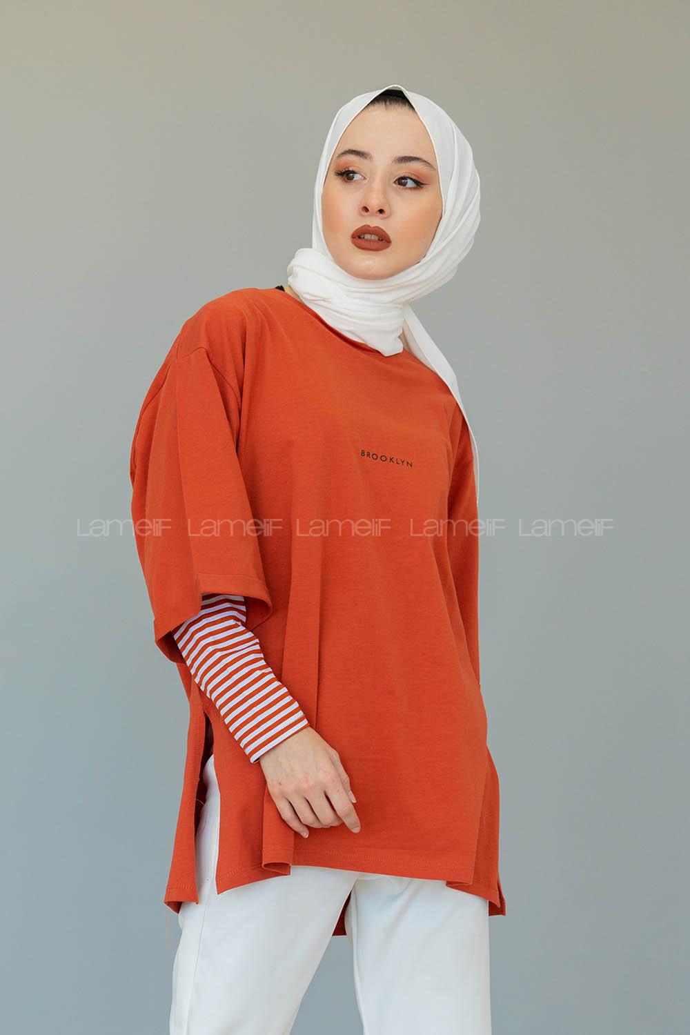 Modalamelif Brooklyn Baskılı T-Shirt  Kiremit