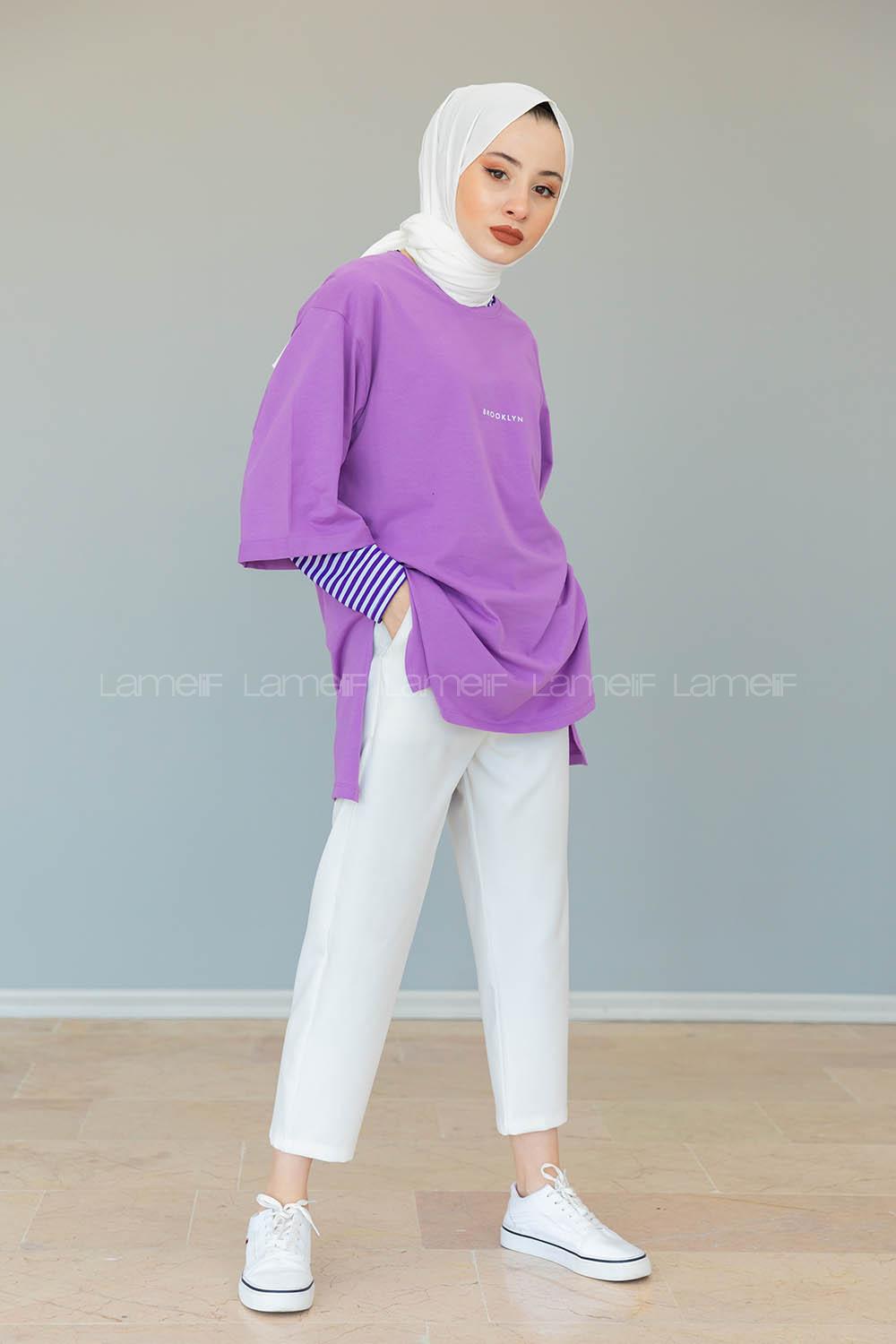 Modalamelif Brooklyn Baskılı T-Shirt  Lila