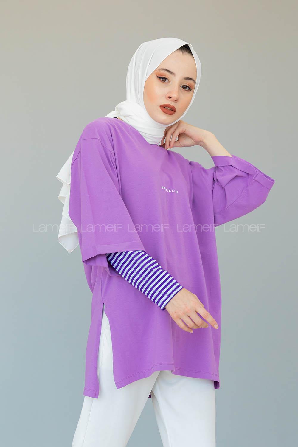 Modalamelif Brooklyn Baskılı T-Shirt  Lila