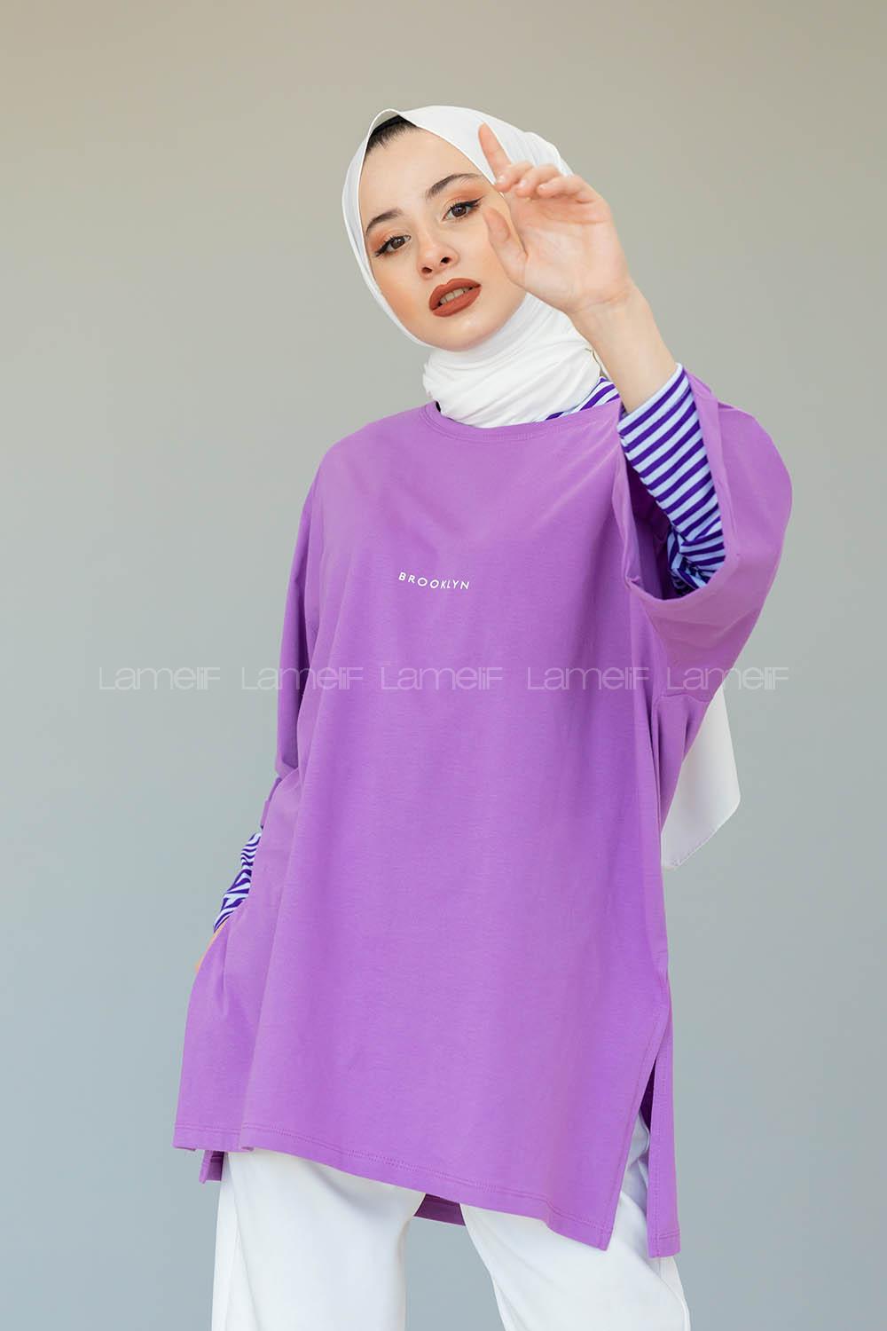 Modalamelif Brooklyn Baskılı T-Shirt  Lila