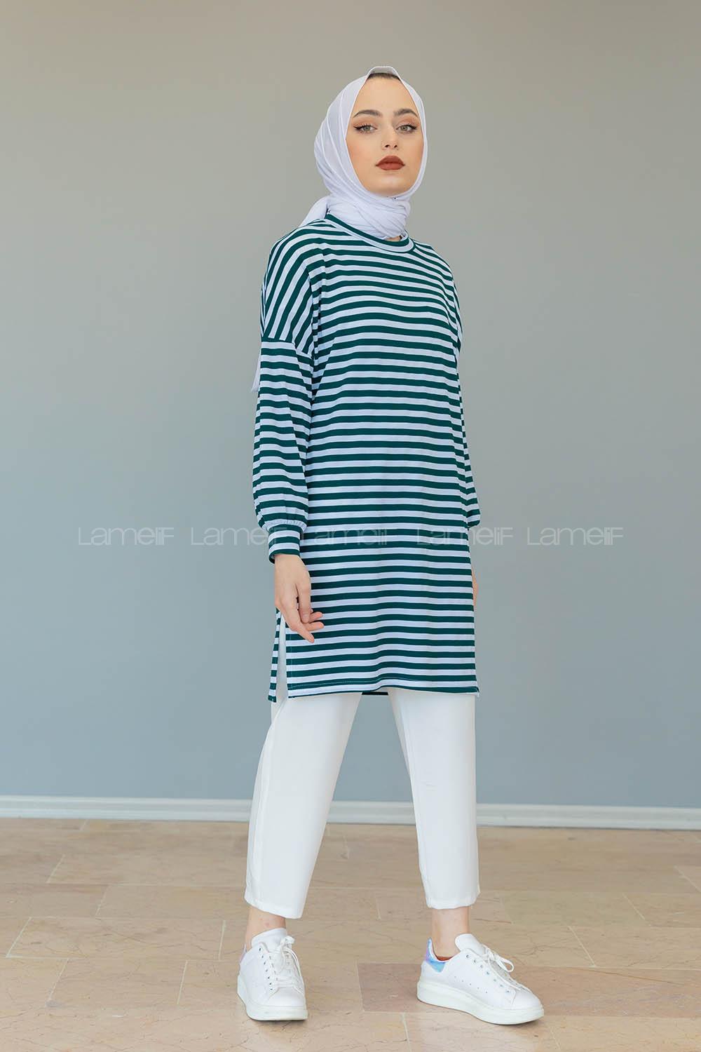 Modalamelif  Çizgili Tunik Yeşil