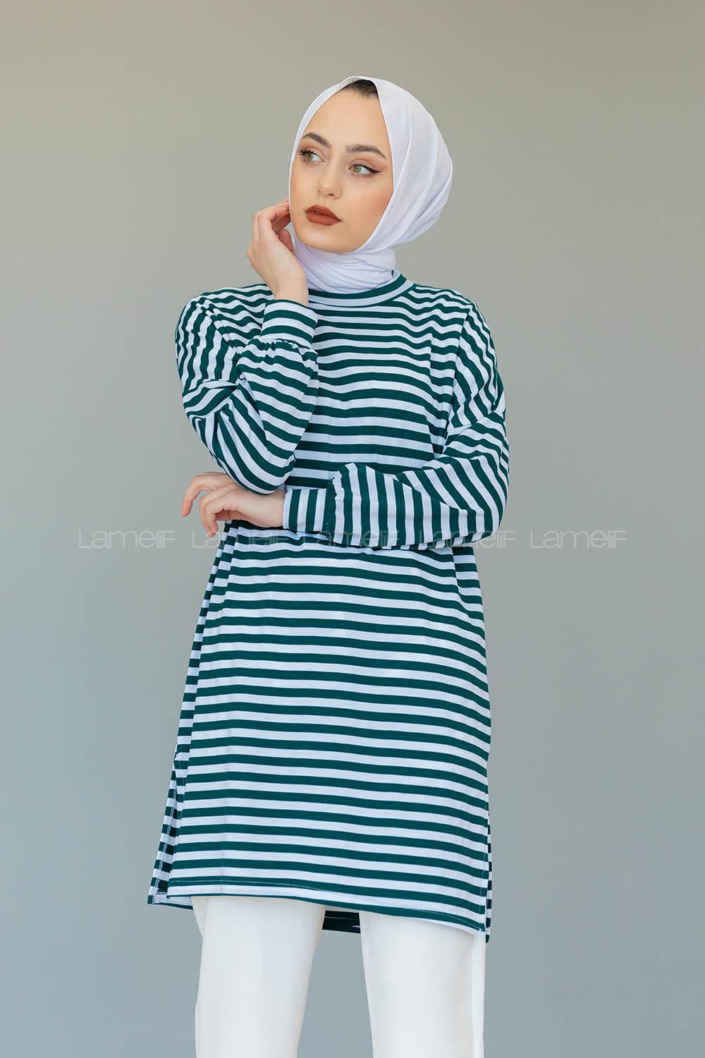 Modalamelif  Çizgili Tunik Yeşil