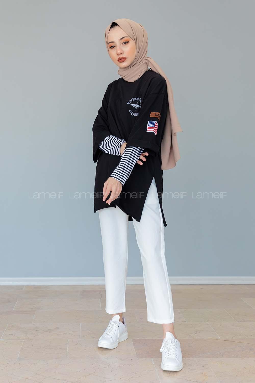 Modalamelif Air Force Baskılı T-shirt Siyah