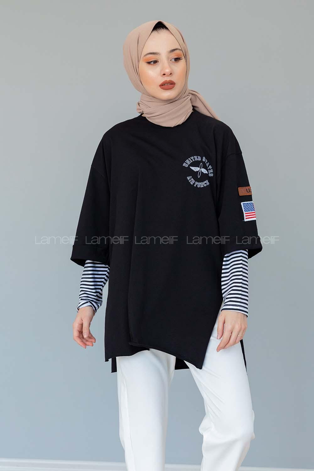 Modalamelif Air Force Baskılı T-shirt Siyah