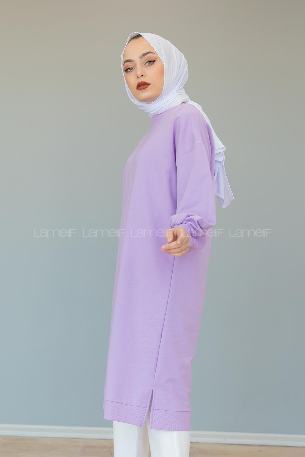 Modalamelif Balon Kol Düz Renk Sweat Lila
