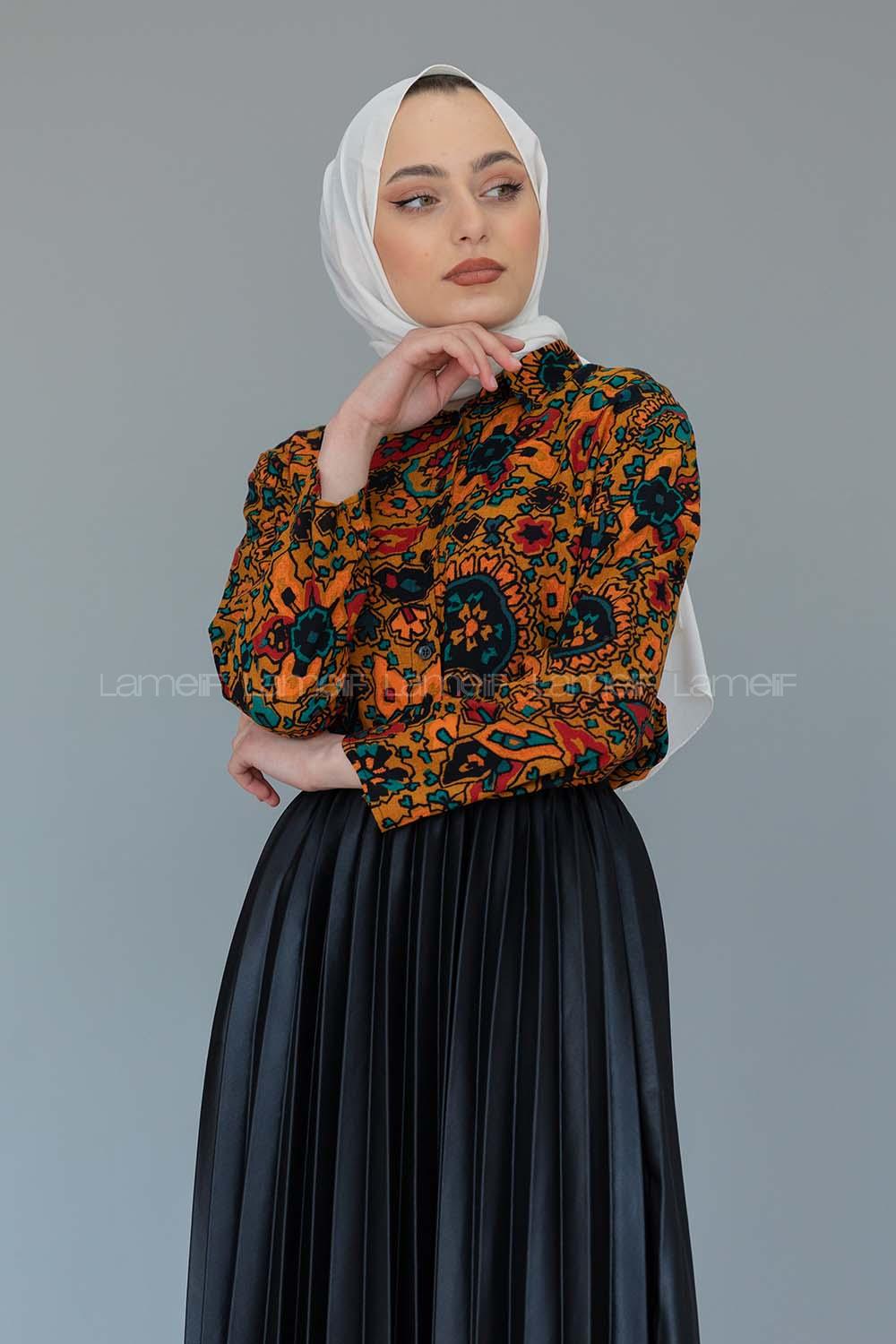 Modalamelif Batik Desen Gömlek Hardal Sarısı