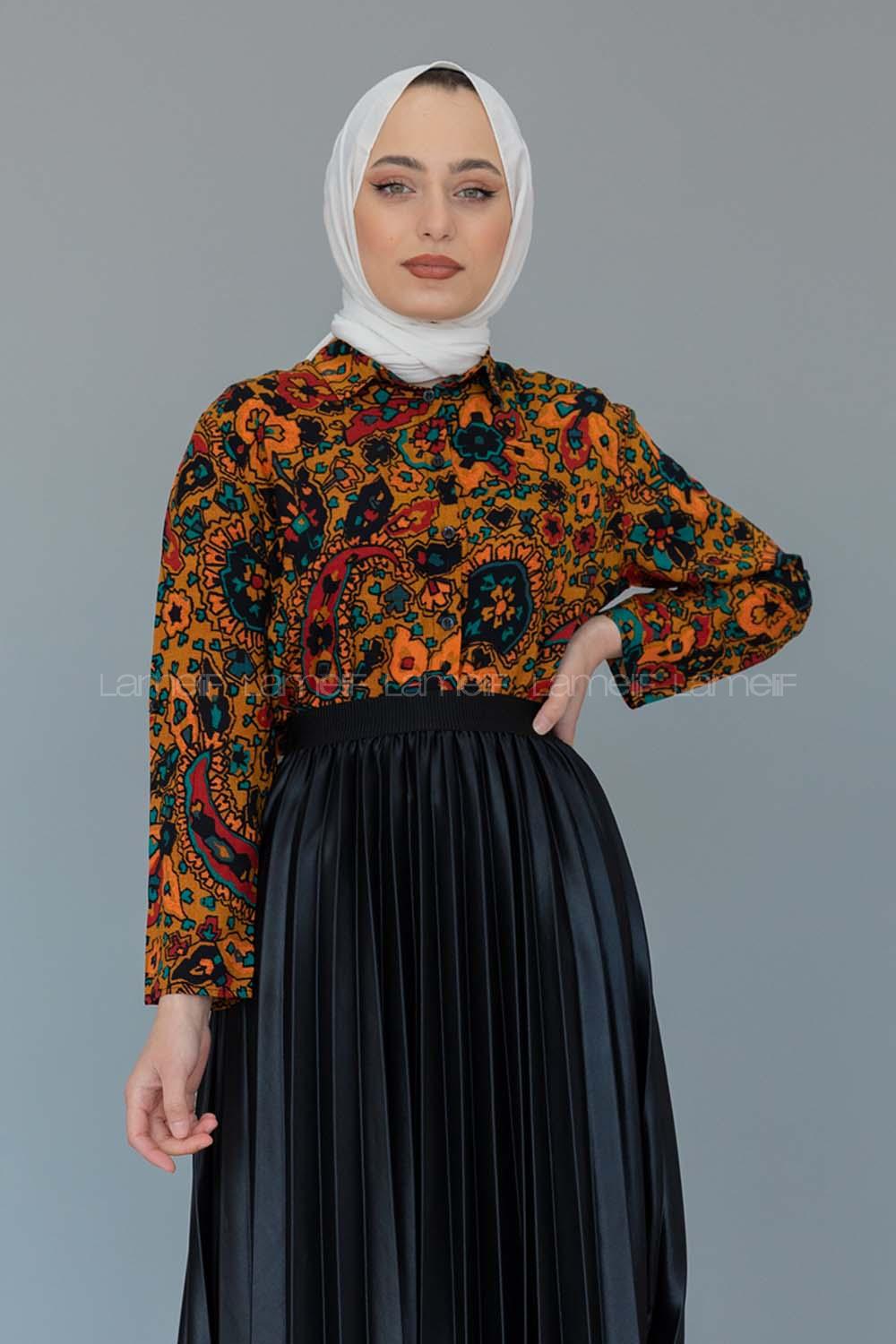 Modalamelif Batik Desen Gömlek Hardal Sarısı