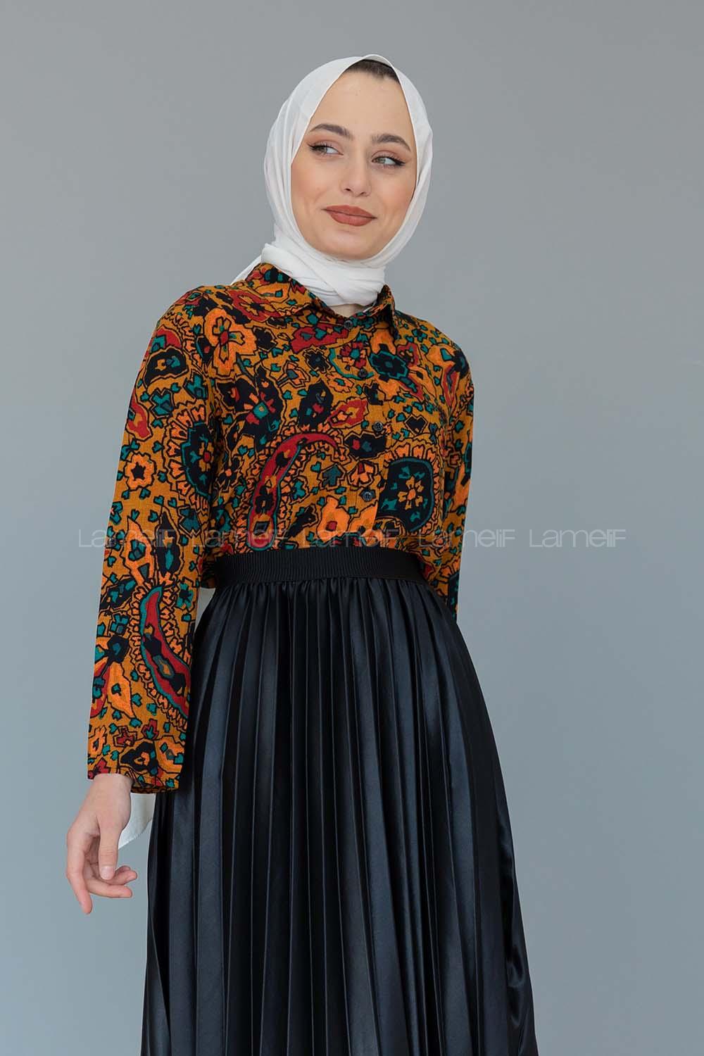 Modalamelif Batik Desen Gömlek Hardal Sarısı