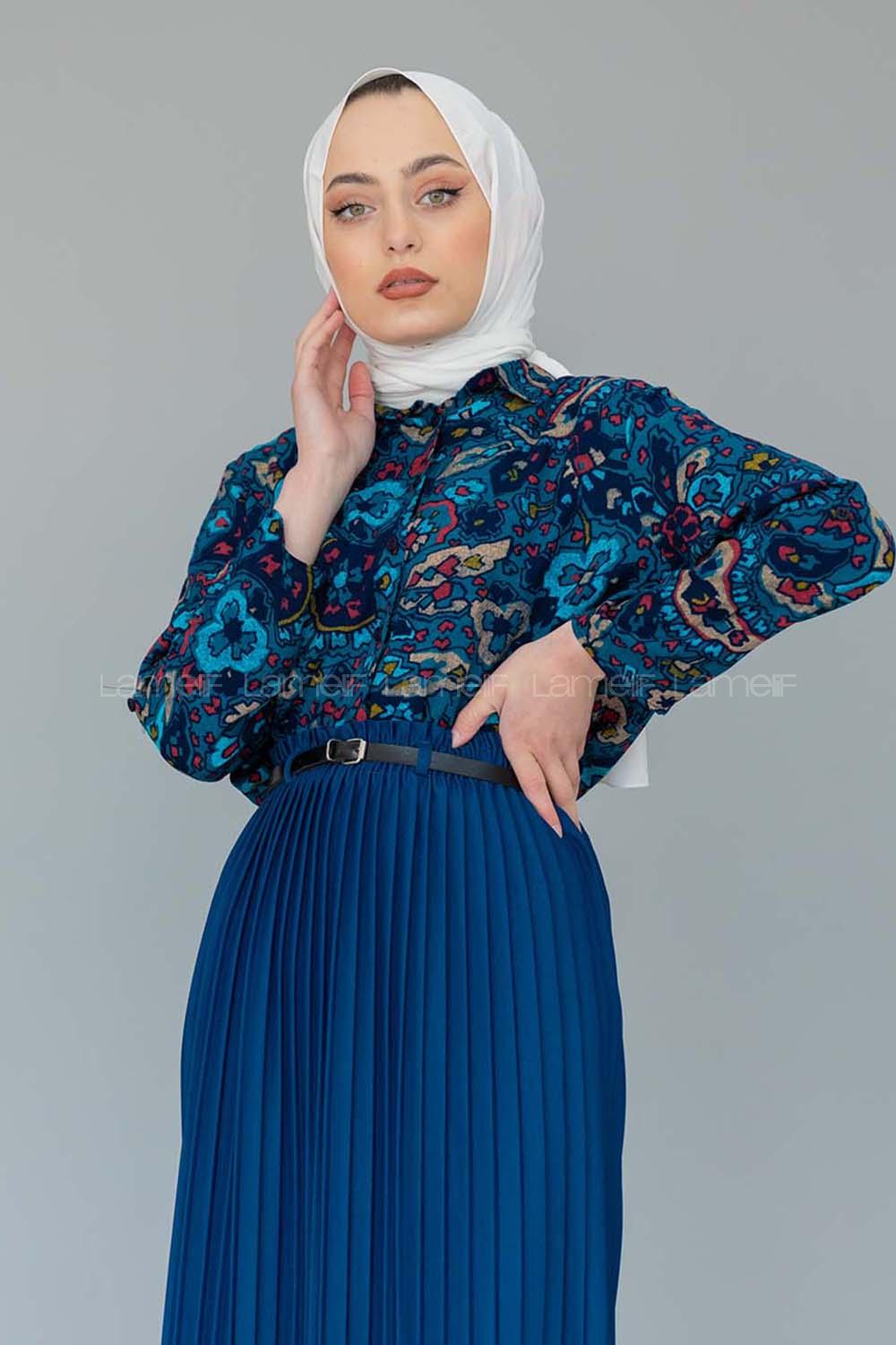 Modalamelif Batik Desen Gömlek Petrol Yeşili