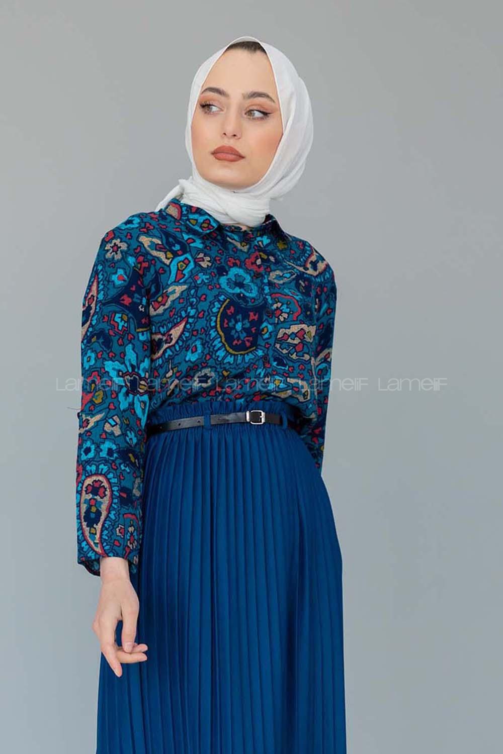 Modalamelif Batik Desen Gömlek Petrol Yeşili