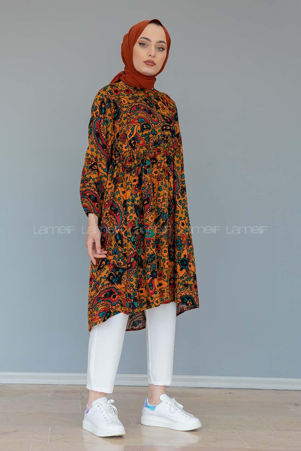 Modalamelif Batik Desen Tunik Hardal Sarısı