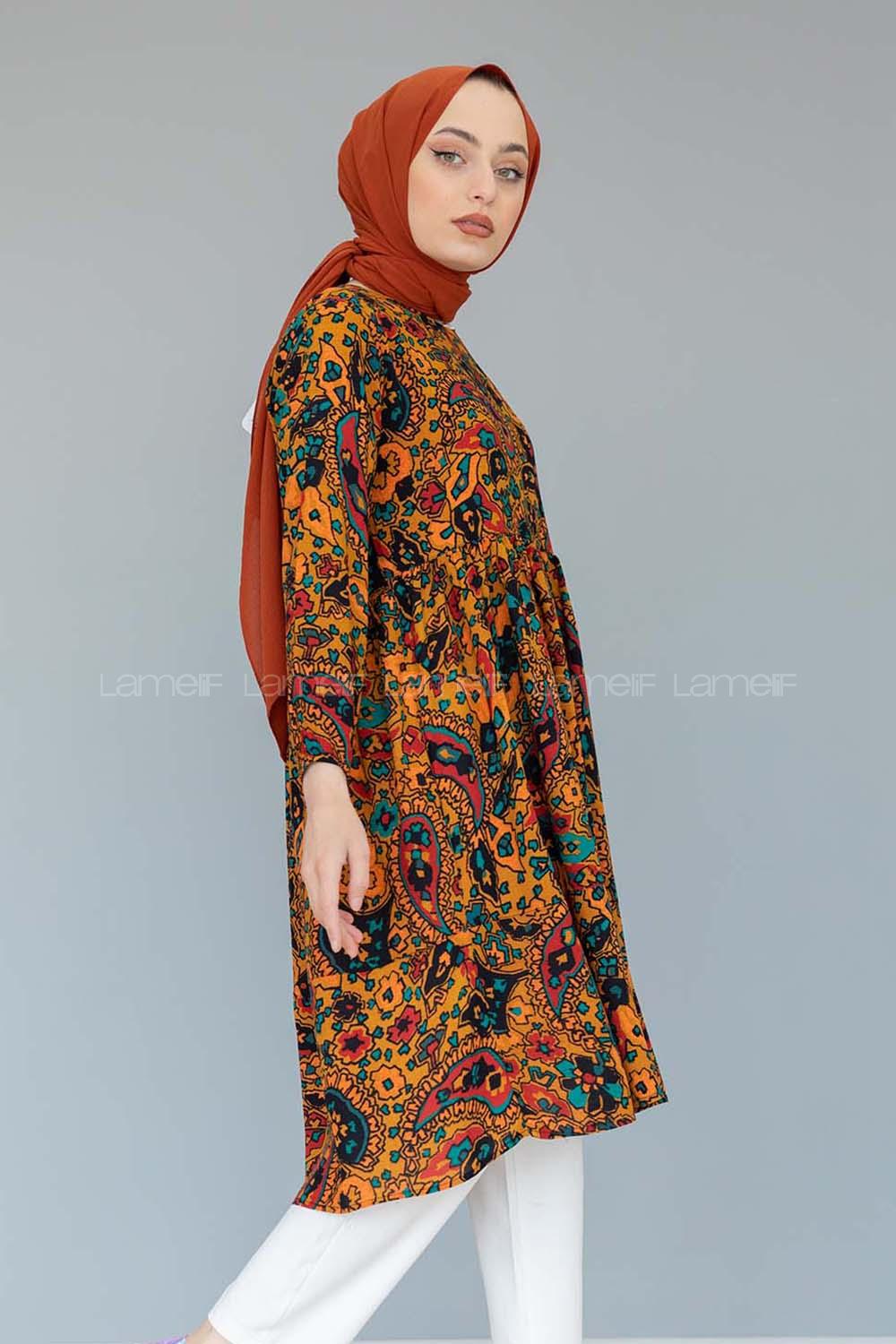 Modalamelif Batik Desen Tunik Hardal Sarısı