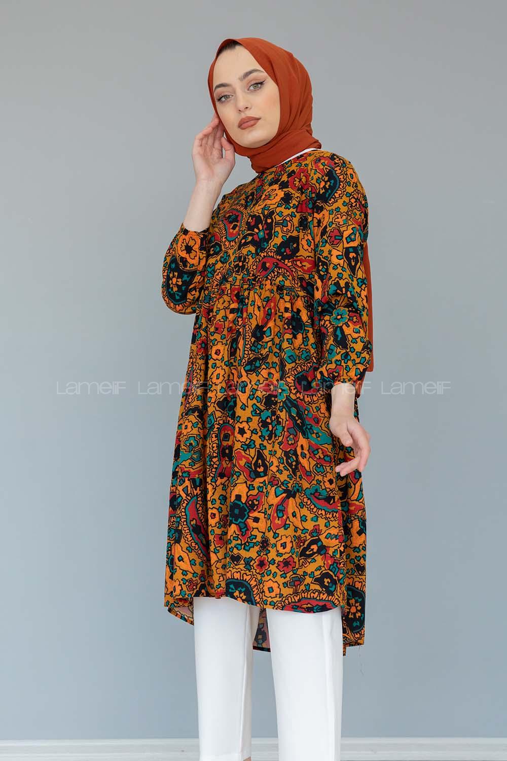 Modalamelif Batik Desen Tunik Hardal Sarısı