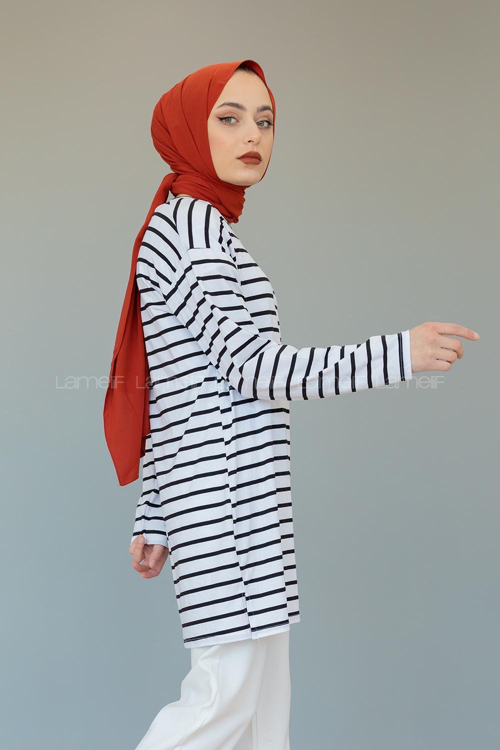 Modalamelif Çizgili Tunik Beyaz Siyah