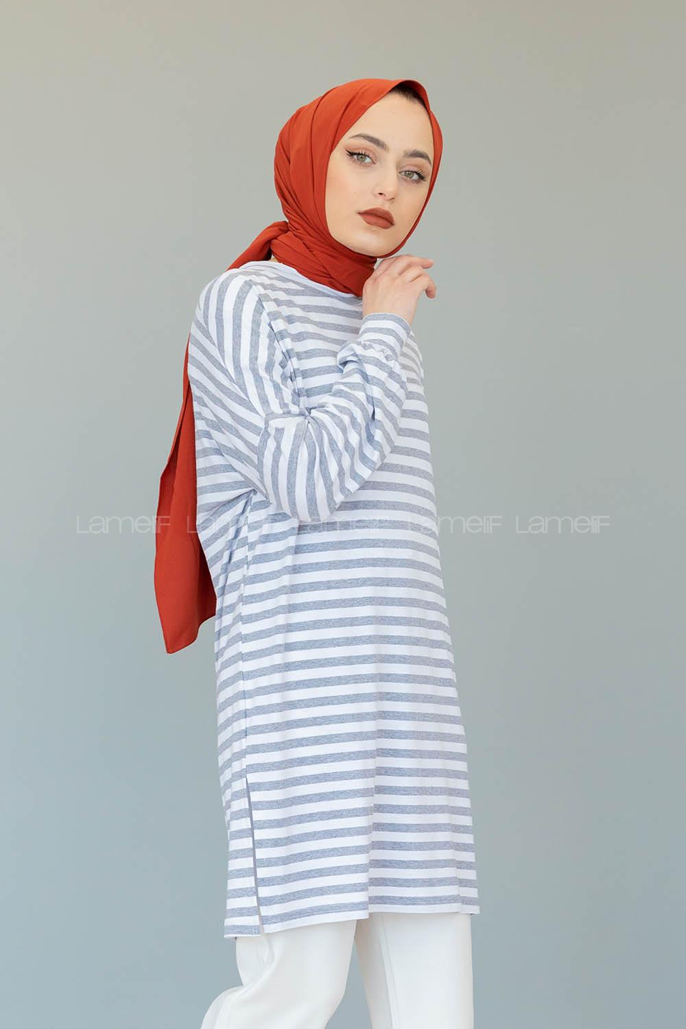 Modalamelif  Çizgili Tunik Gri