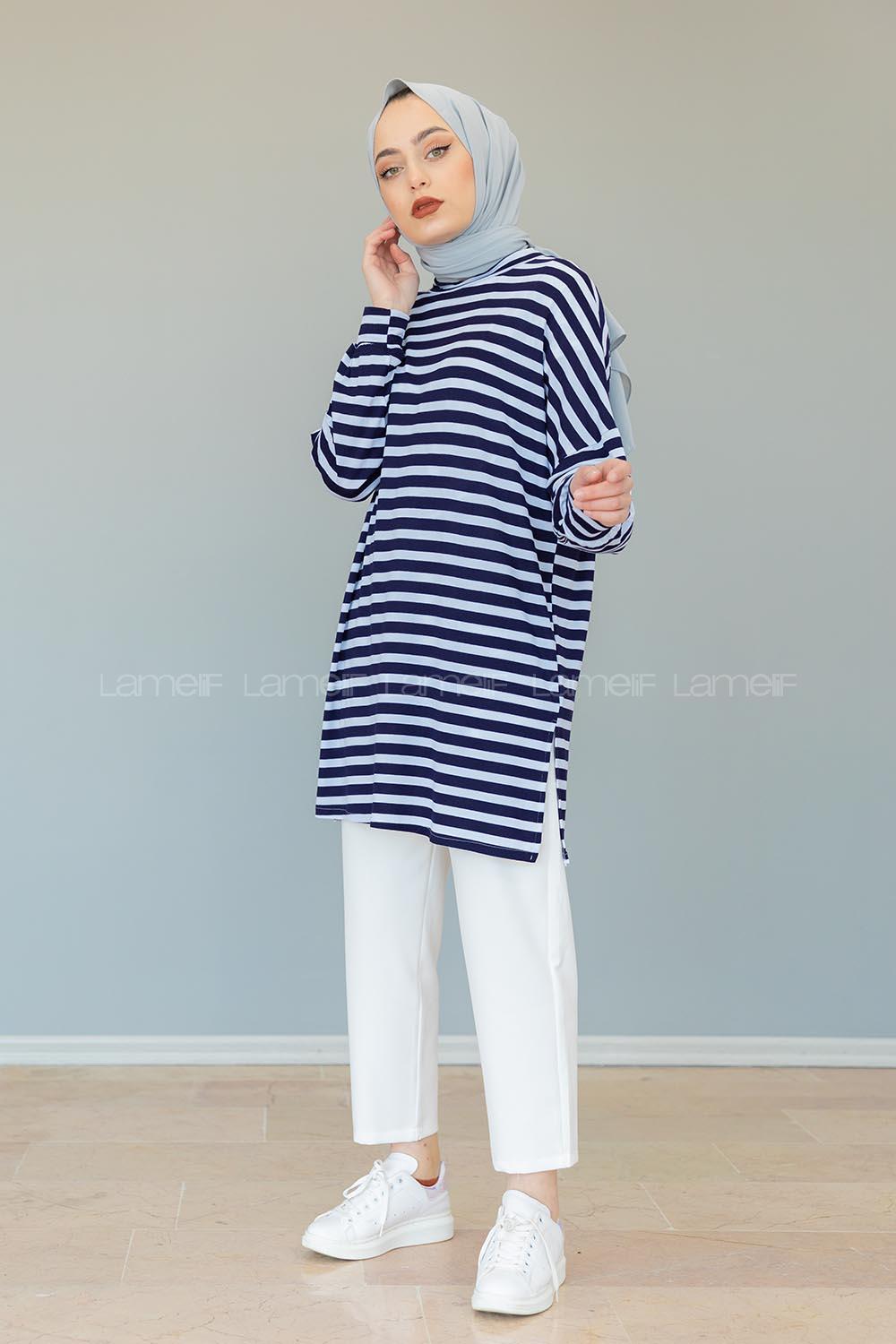 Modalamelif  Çizgili Tunik Lacivert