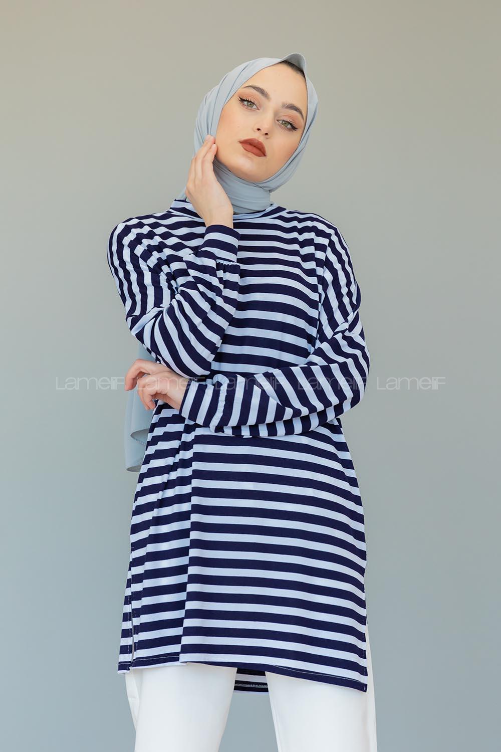 Modalamelif  Çizgili Tunik Lacivert