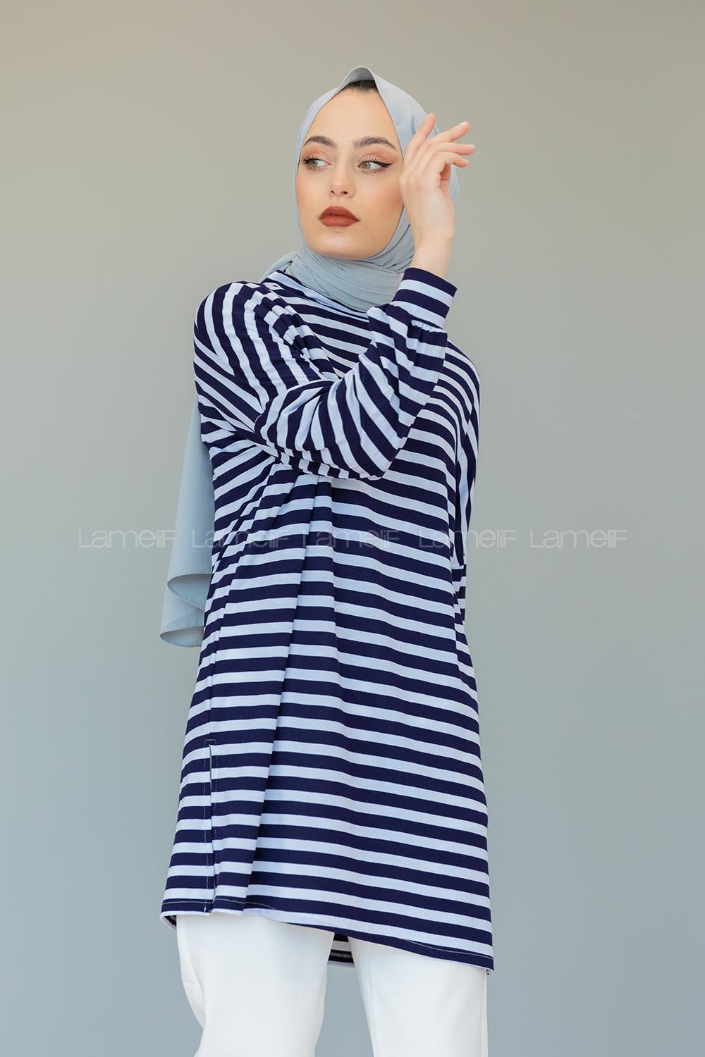 Modalamelif  Çizgili Tunik Lacivert