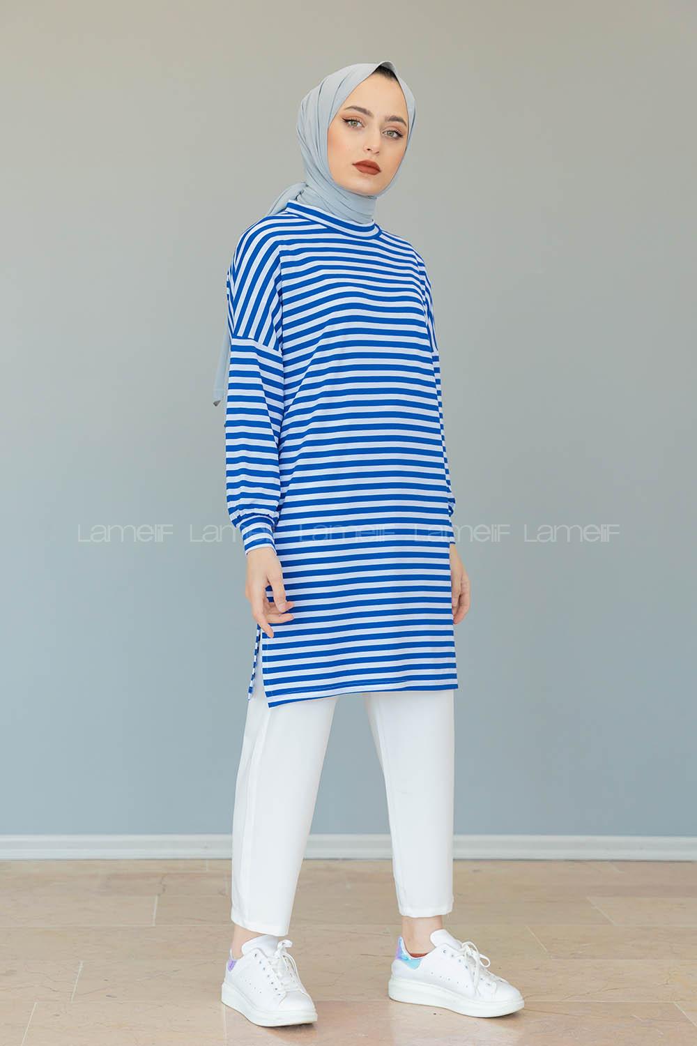 Modalamelif  Çizgili Tunik Mavi