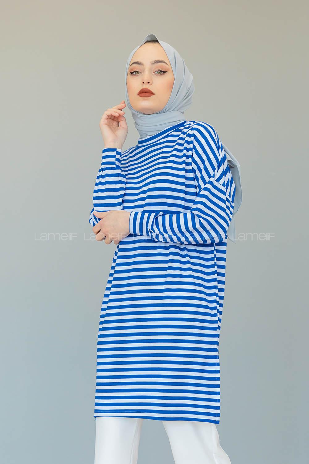 Modalamelif  Çizgili Tunik Mavi