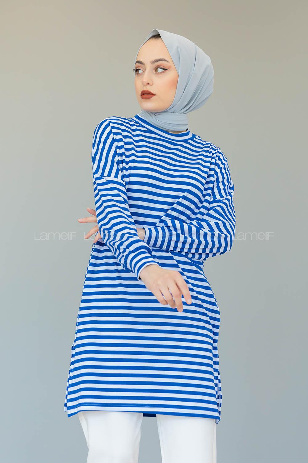 Modalamelif  Çizgili Tunik Mavi