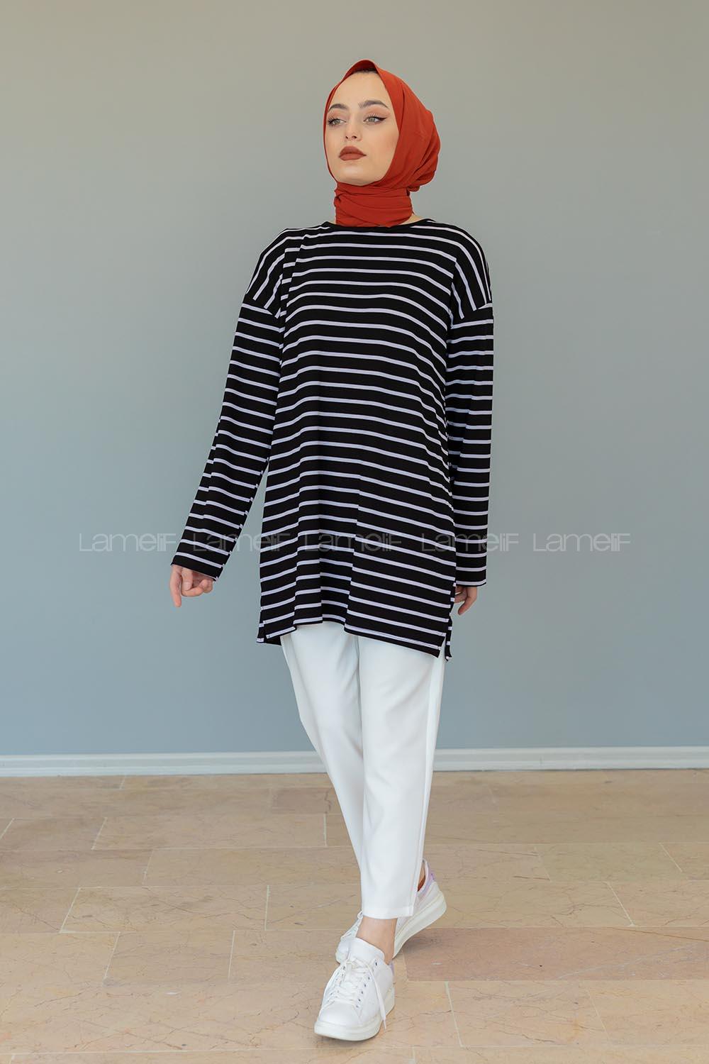 Modalamelif Çizgili Tunik Siyah Beyaz