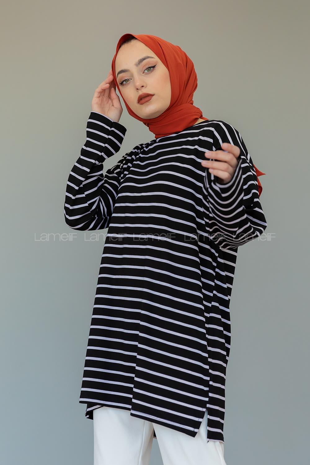 Modalamelif Çizgili Tunik Siyah Beyaz