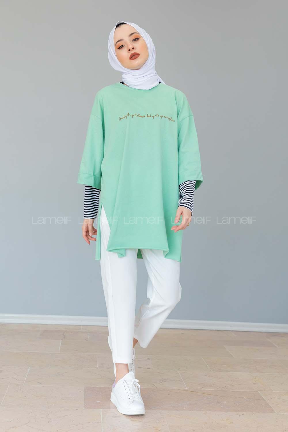 Modalamelif Good Girls Yarım Kol Tshirt Çağla Yeşili