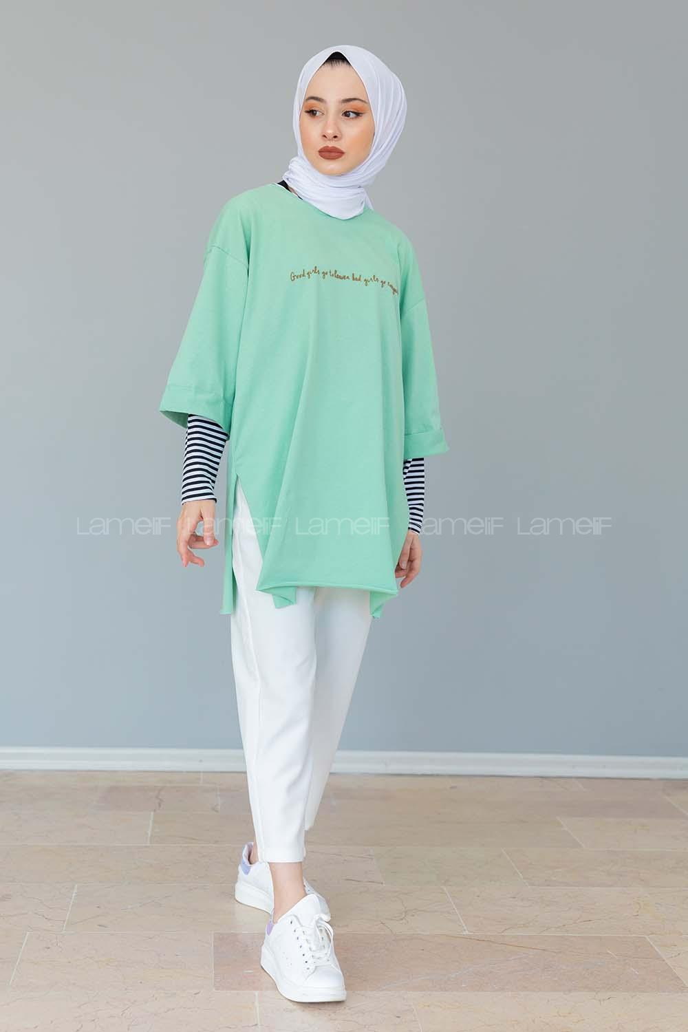 Modalamelif Good Girls Yarım Kol Tshirt Çağla Yeşili