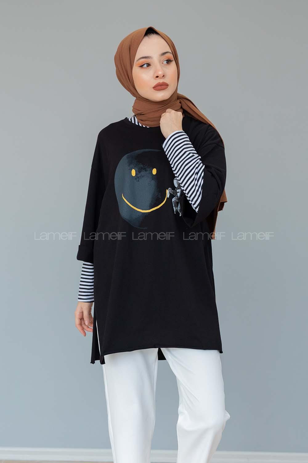 Modalamelif Gülen Yüz Astronot T-shirt Siyah