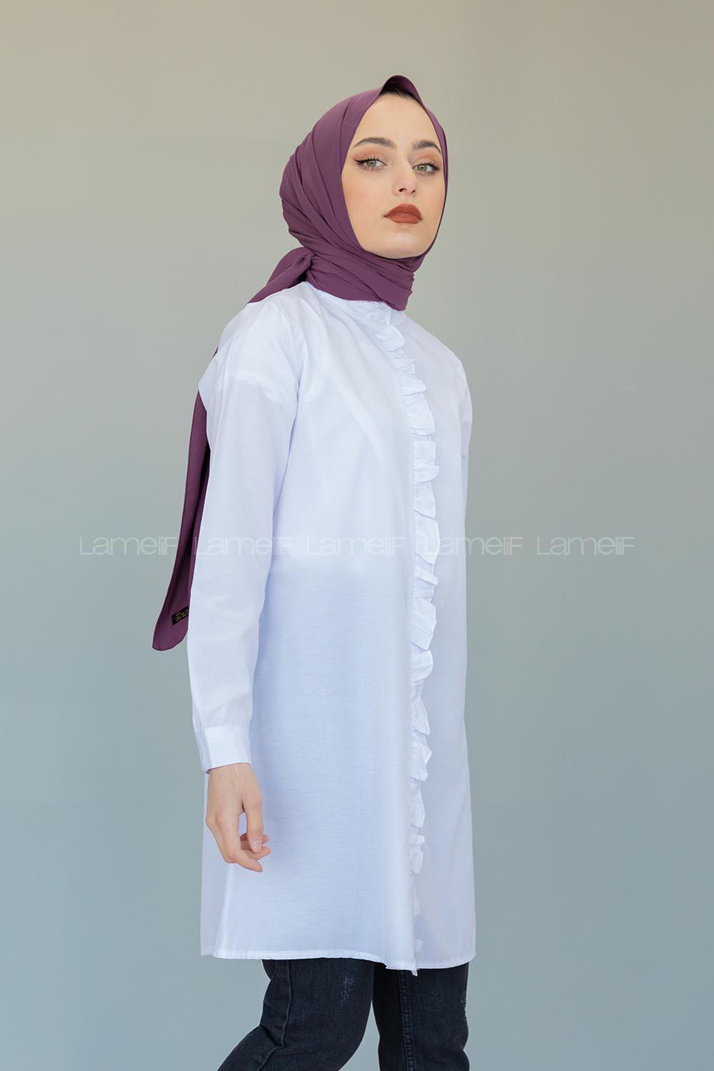 Modalamelif Hakim Yaka Fırfırlı Tunik Beyaz