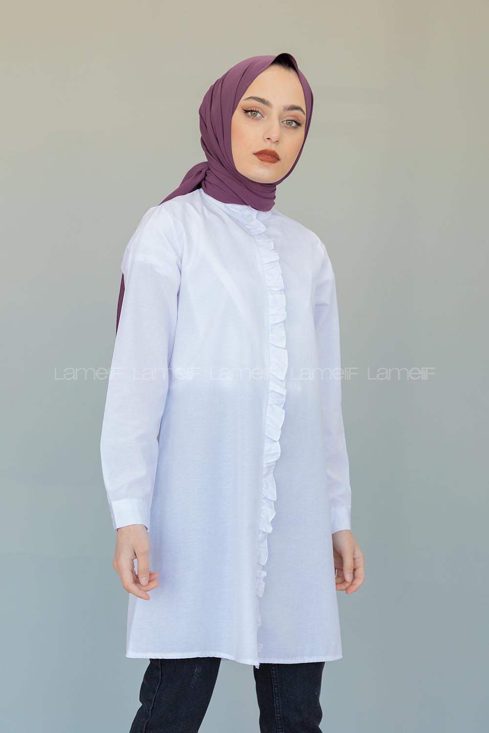 Modalamelif Hakim Yaka Fırfırlı Tunik Beyaz