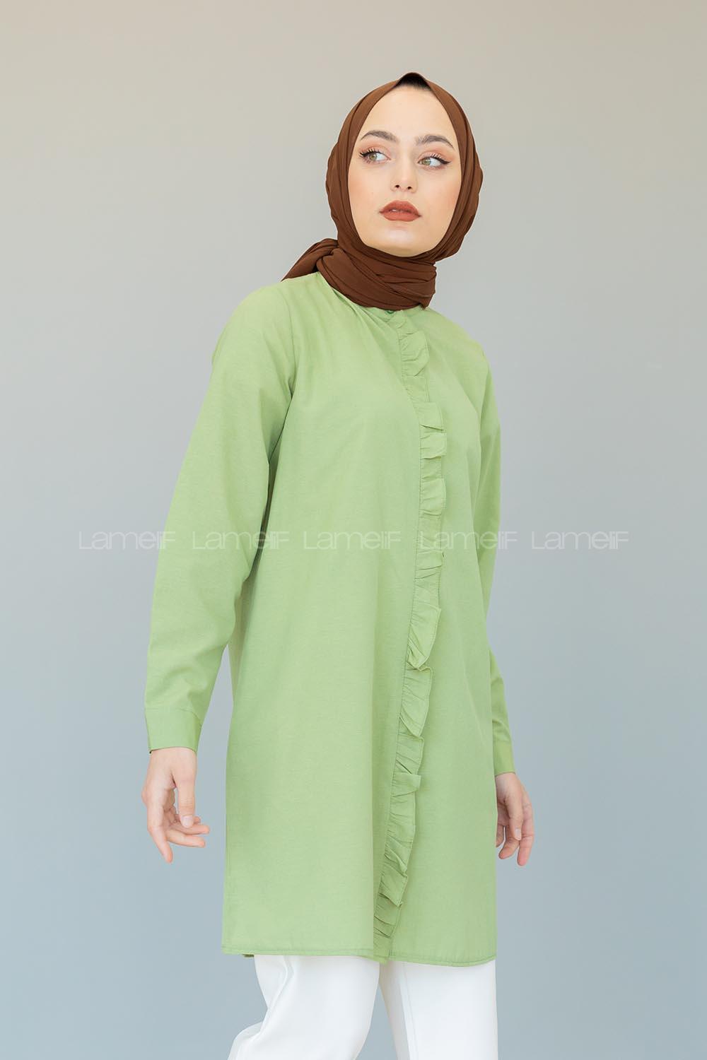 Modalamelif Hakim Yaka Fırfırlı Tunik Çağla Yeşili