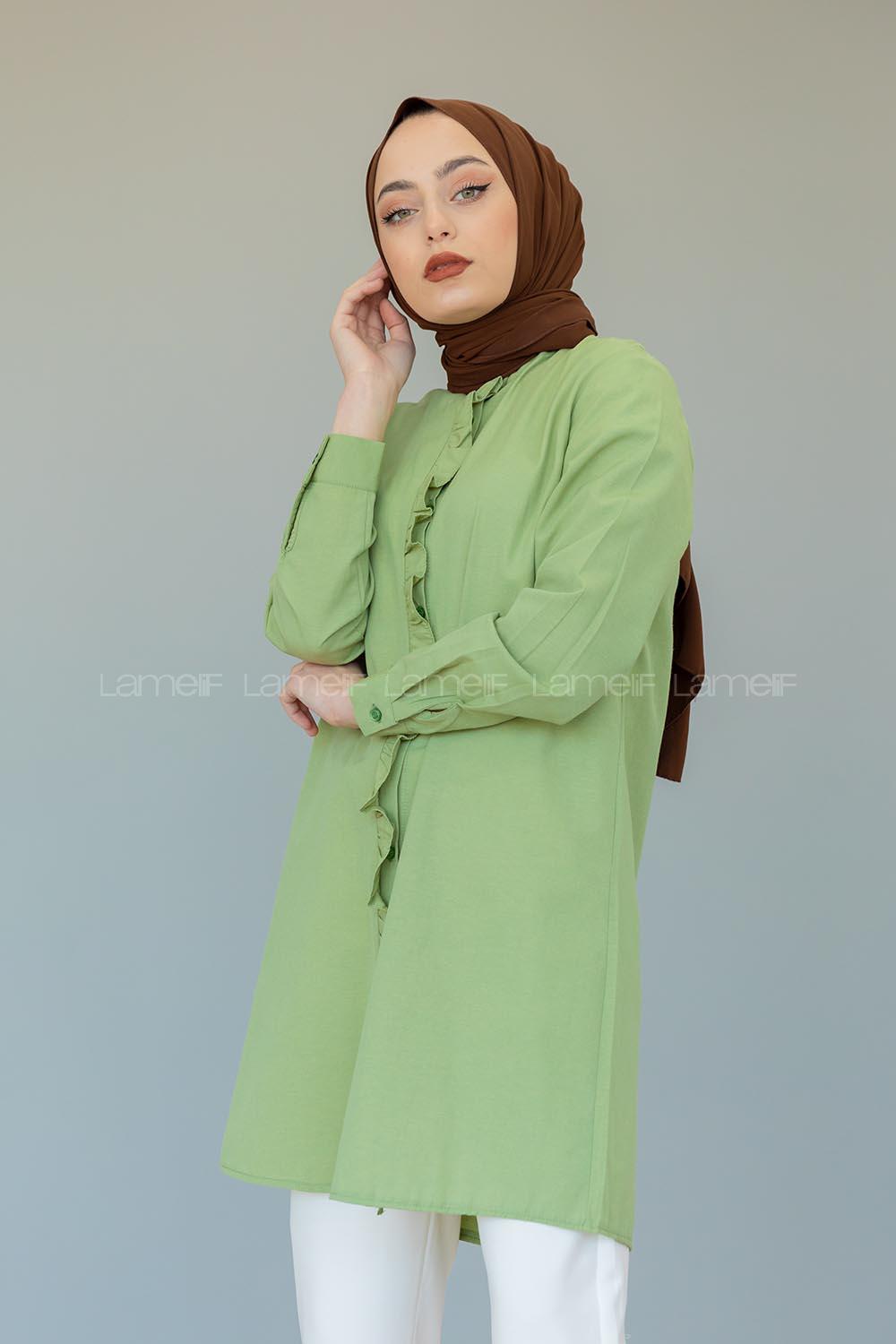 Modalamelif Hakim Yaka Fırfırlı Tunik Çağla Yeşili