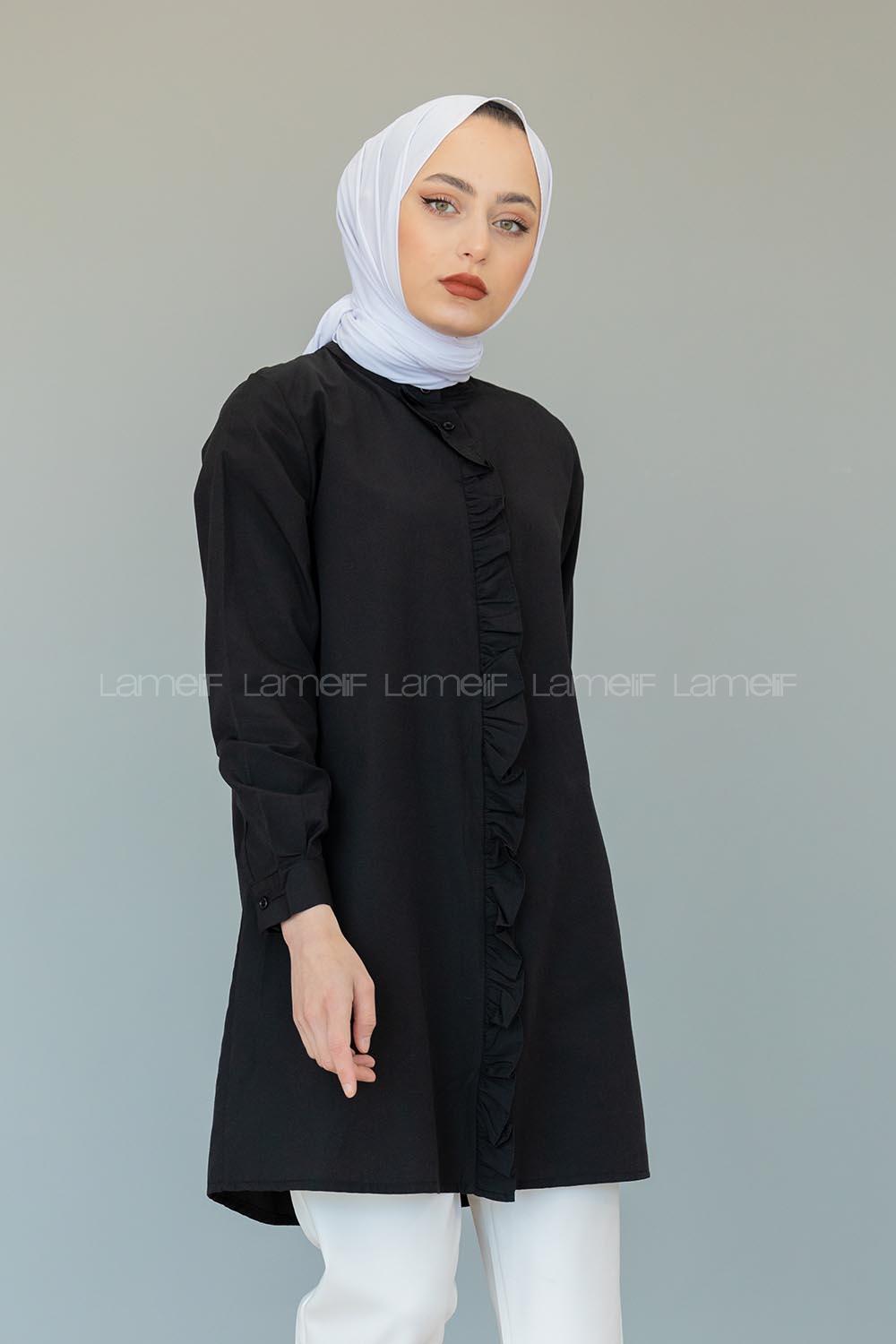 Modalamelif Hakim Yaka Fırfırlı Tunik Siyah