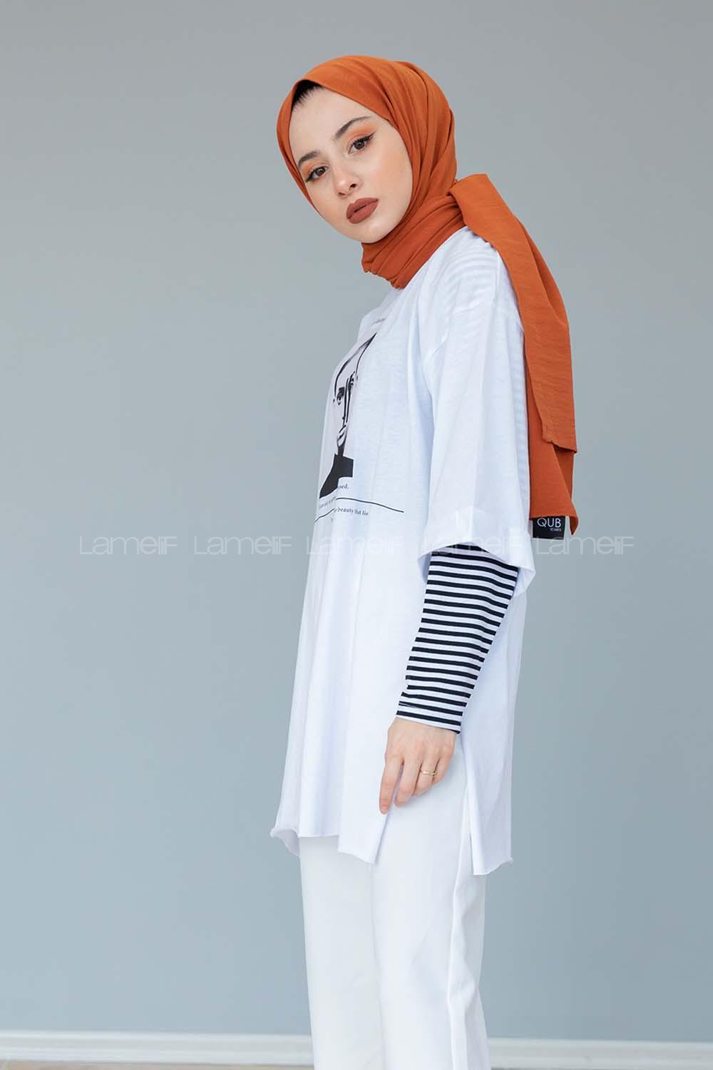 Modalamelif Önü Baskılı T-shirt Beyaz