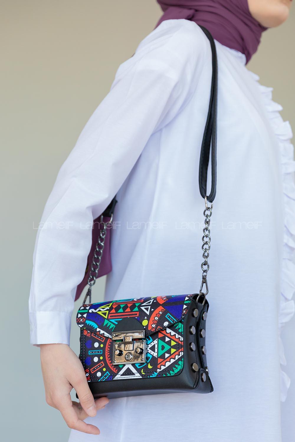 Modalamelif Patos Geometrik Desen Çanta Siyah