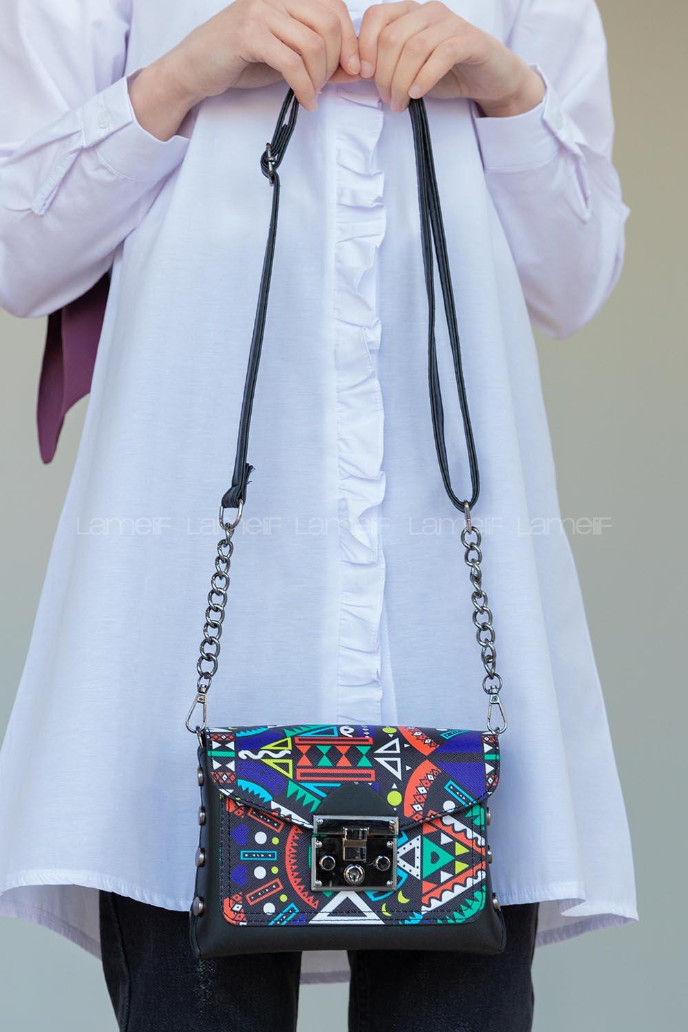 Modalamelif Patos Geometrik Desen Çanta Siyah